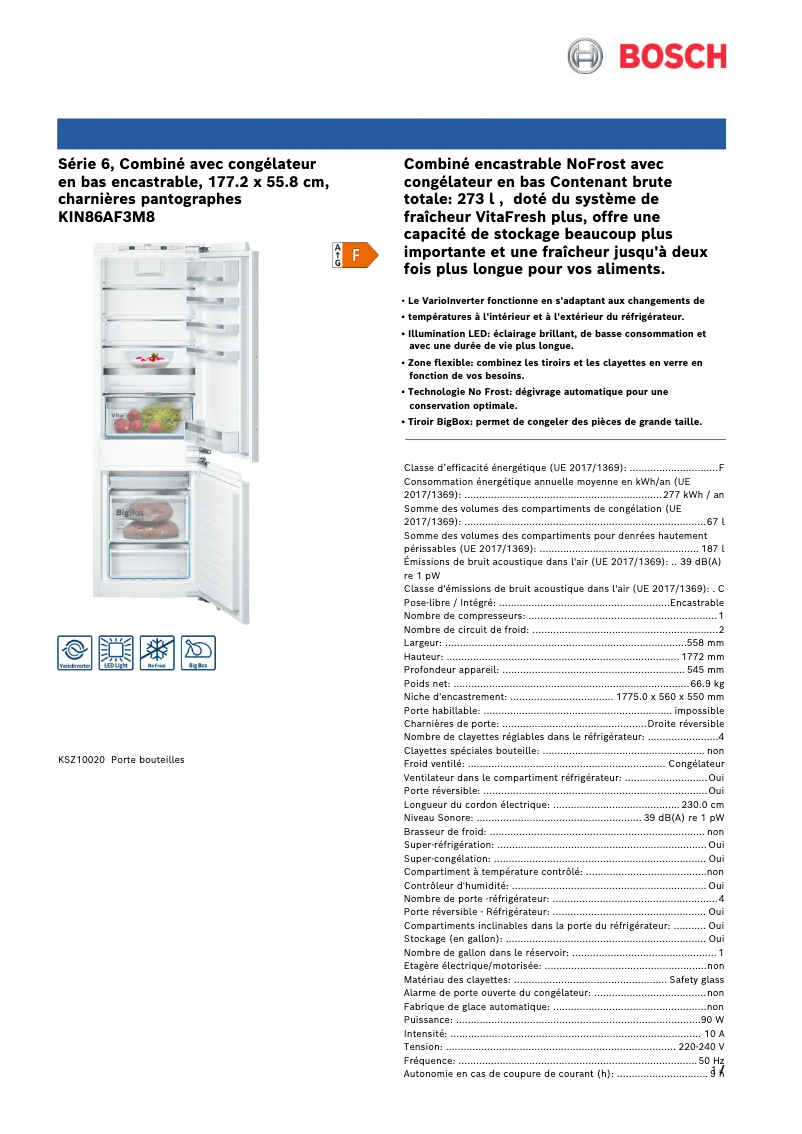 Page 1 of the manual Technical Sheet Bosch KIN86AF3M8