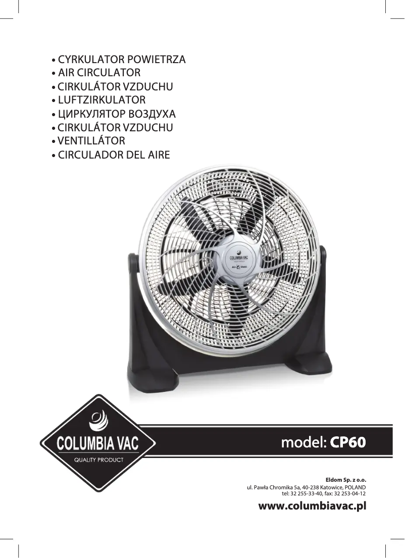 First page image of the manual for Columbiavac CP60