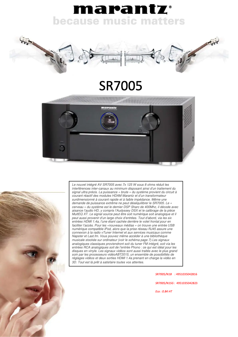 Page 1 of the manual Technical Sheet Marantz SR7005