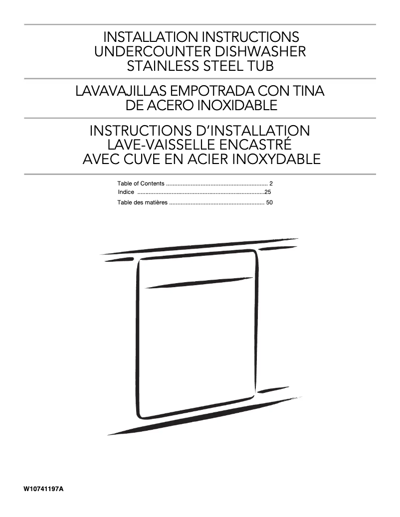 Page 1 of the manual Installation Guide KitchenAid KDFE104D
