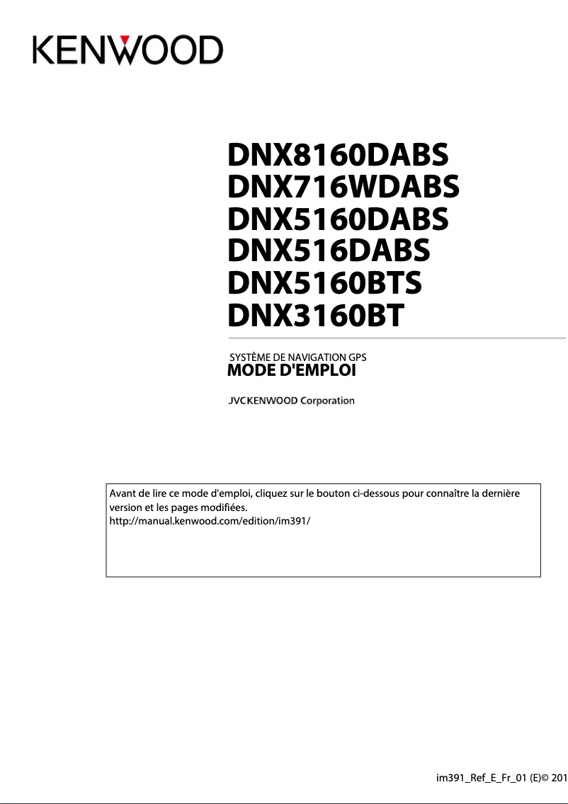 First page image of the manual for DNX516DABS
