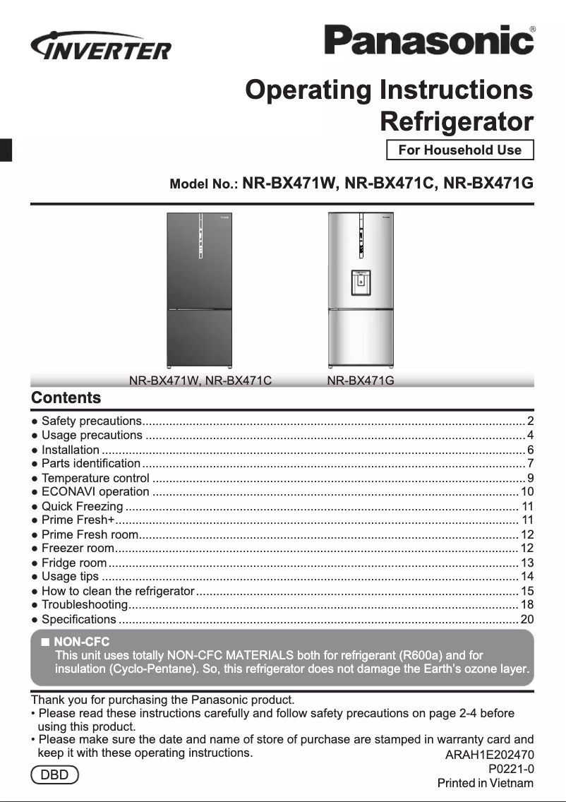 First page image of the manual for NR-BX471W