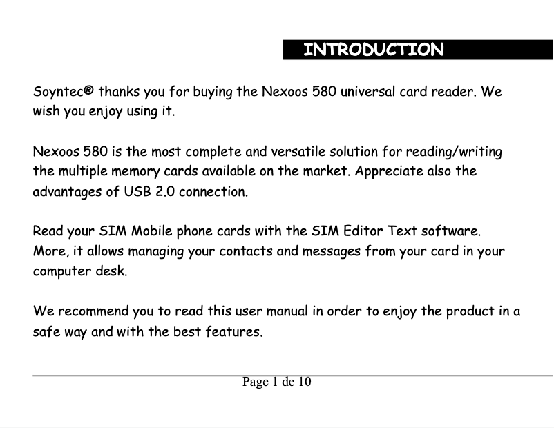 Image de la première page du manuel de l'appareil Nexoos 580