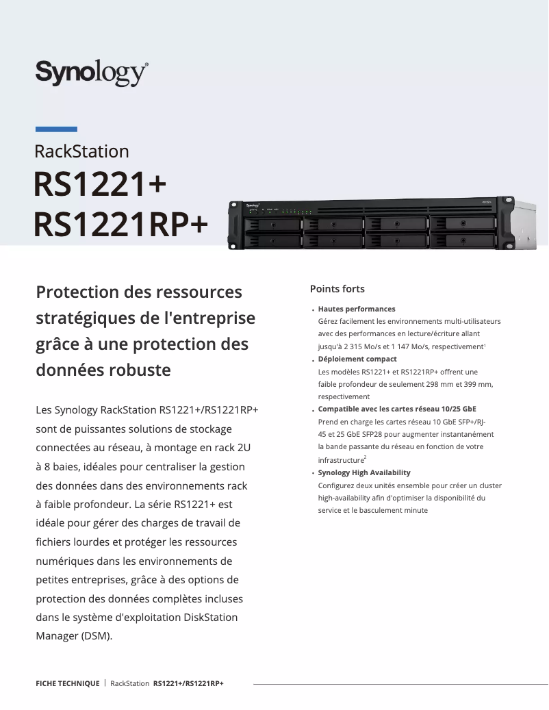 First page image of the manual for RackStation RS1221+