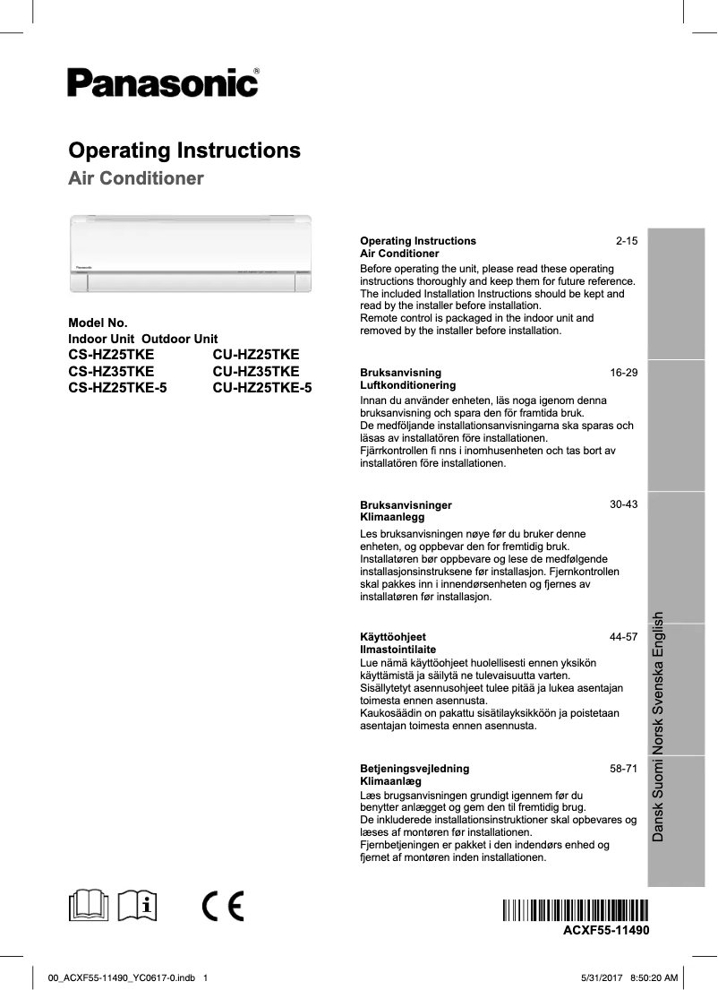 Page 1 of the manual User Manual Panasonic CU-HZ25TKE5