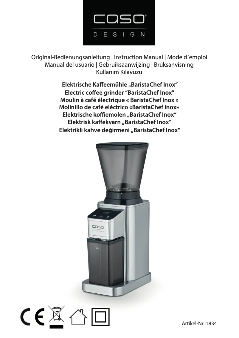 Page 1 of the manual User Manual Caso BaristaChef Inox 1834