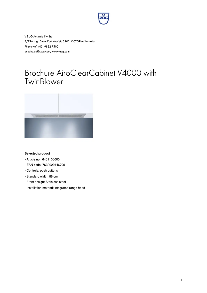 First page image of the manual for AiroClearCabinet V4000