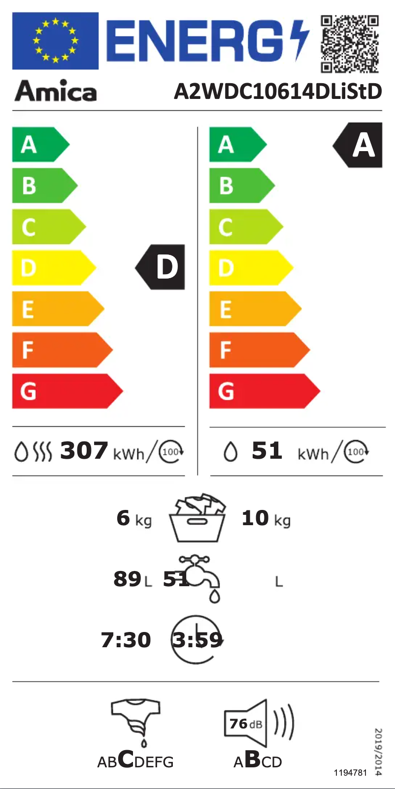 First page image of the manual for A2WDC10614DLiStD