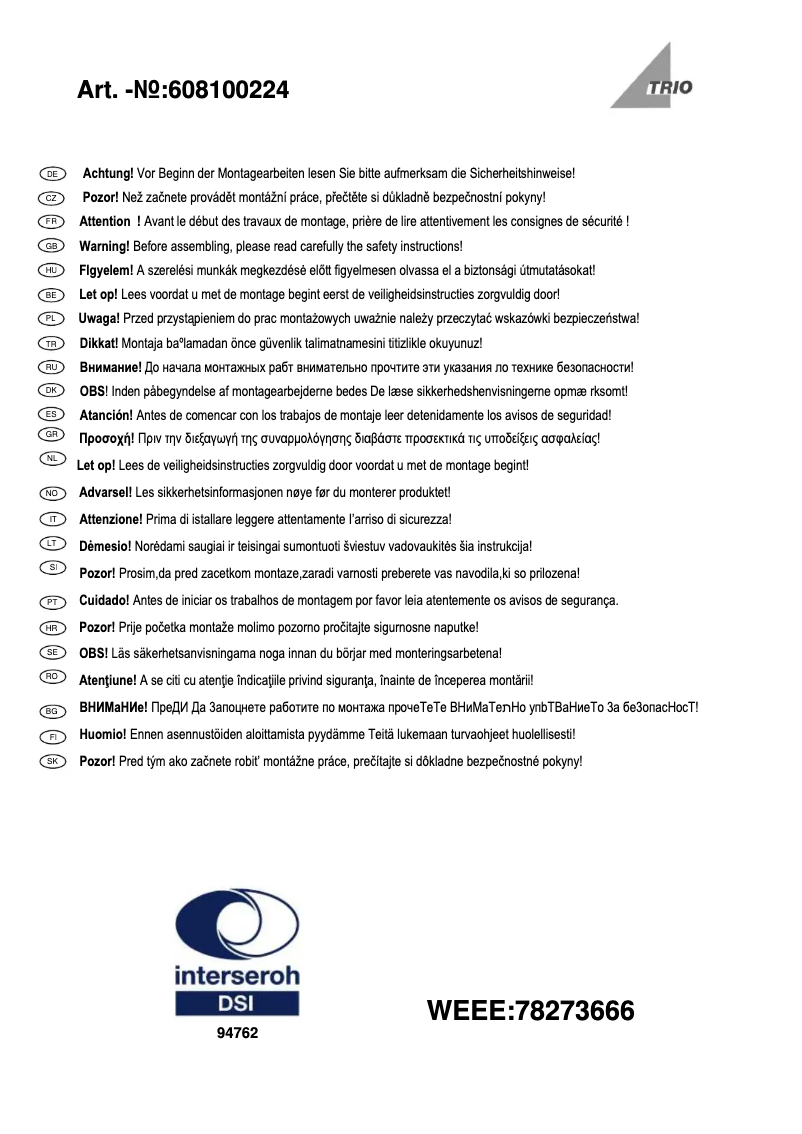 First page image of the manual for Quinta 608100224