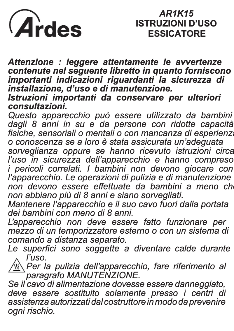 First page image of the manual for AR1K15