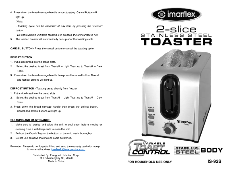 First page image of the manual for IS-92S