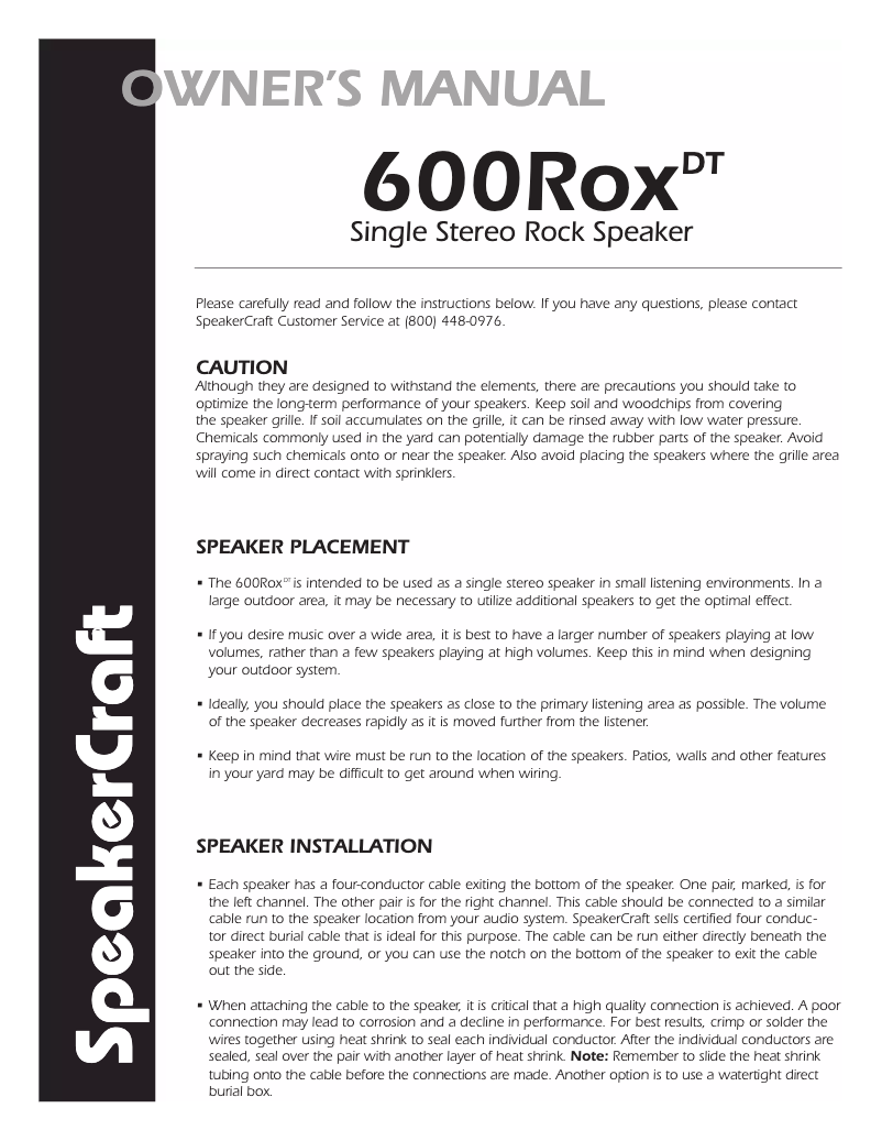 First page image of the manual for 600RoxDT