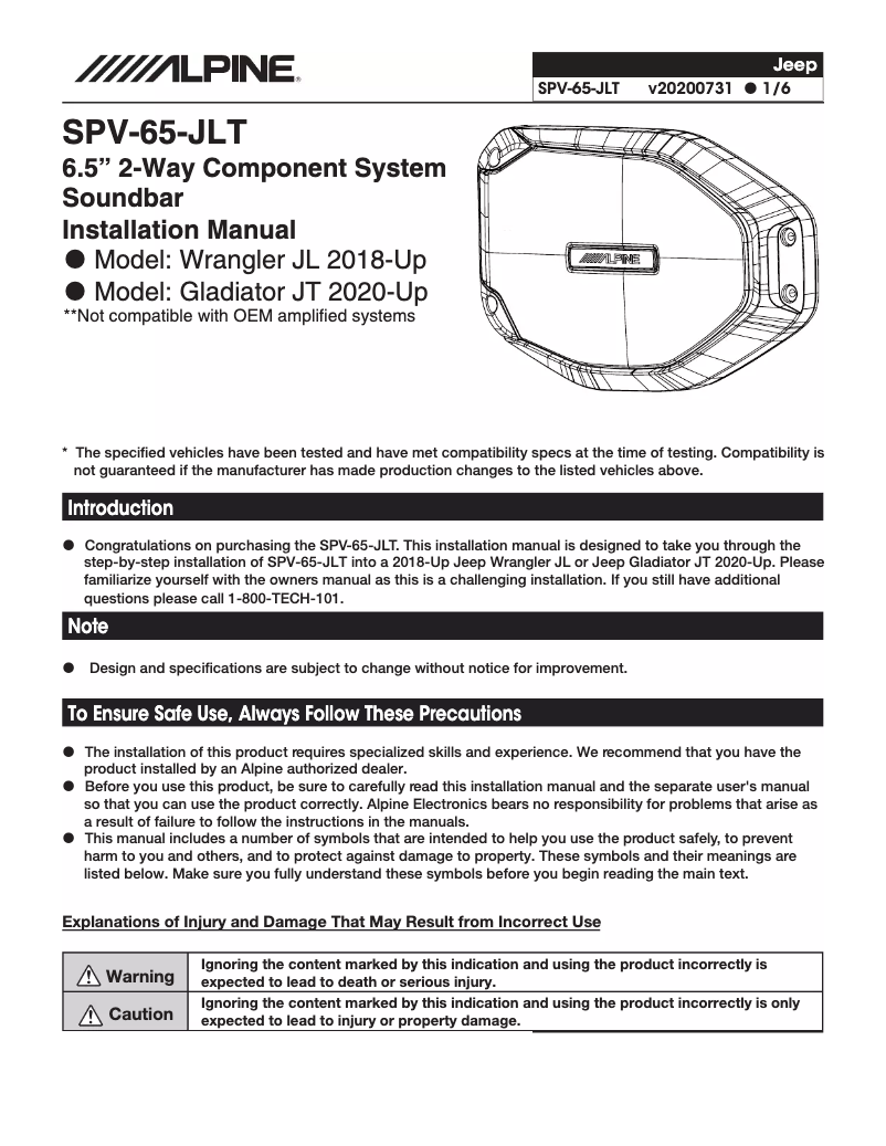 Page 1 of the manual Instruction Manual Alpine SPV-65-JLT