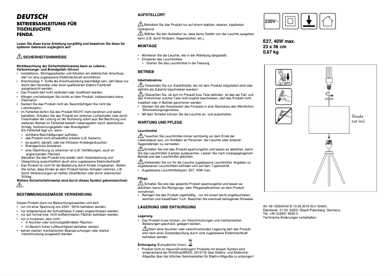 First page image of the manual for Fenda