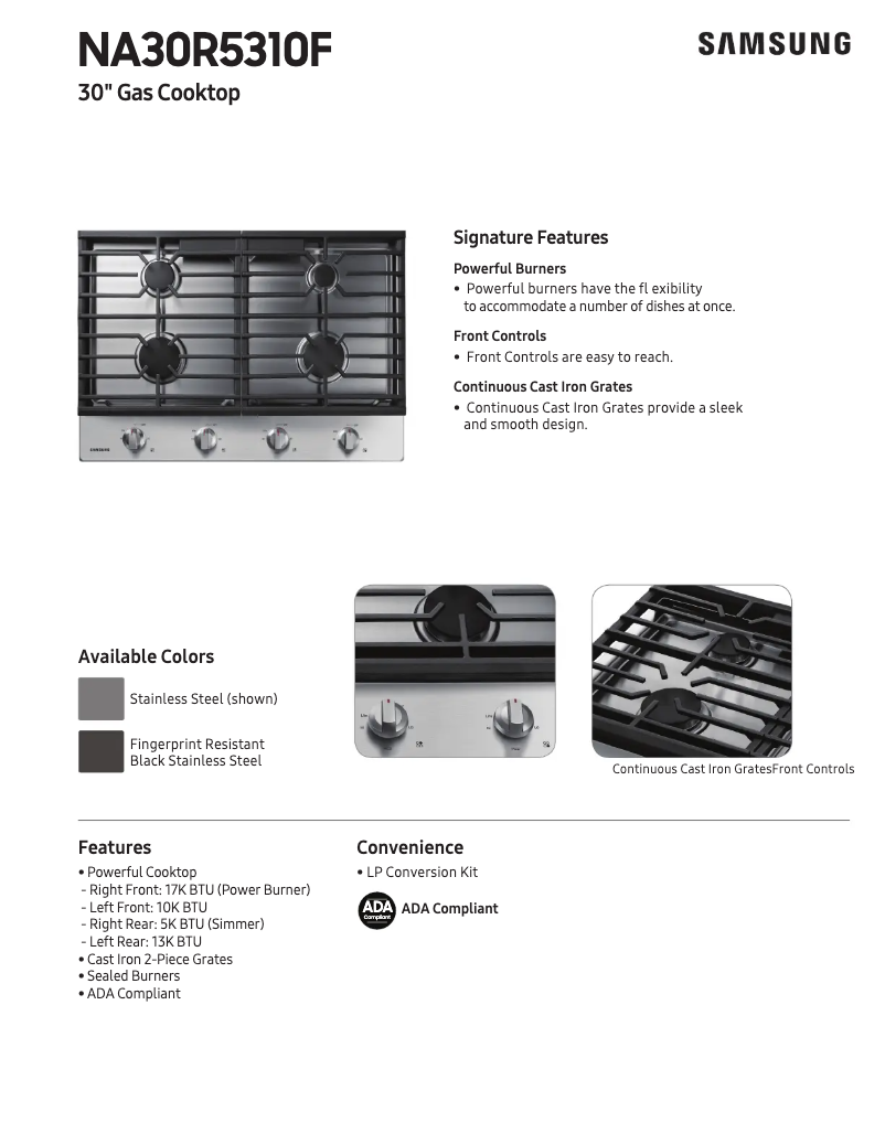 Page 1 of the manual Technical Sheet Samsung NA30R5310FS