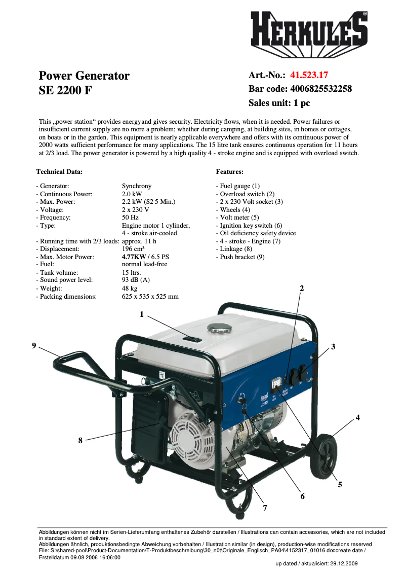 First page image of the manual for SE 2200 F