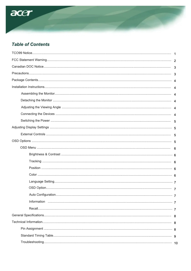 First page image of the manual for AL2016Ws