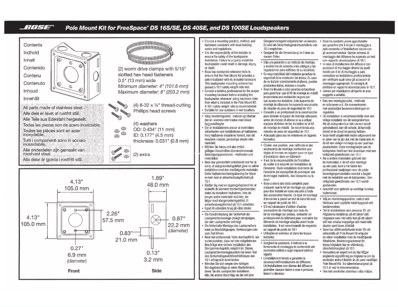 Page 1 de la notice Manuel utilisateur Bose Pole Mount Kit
