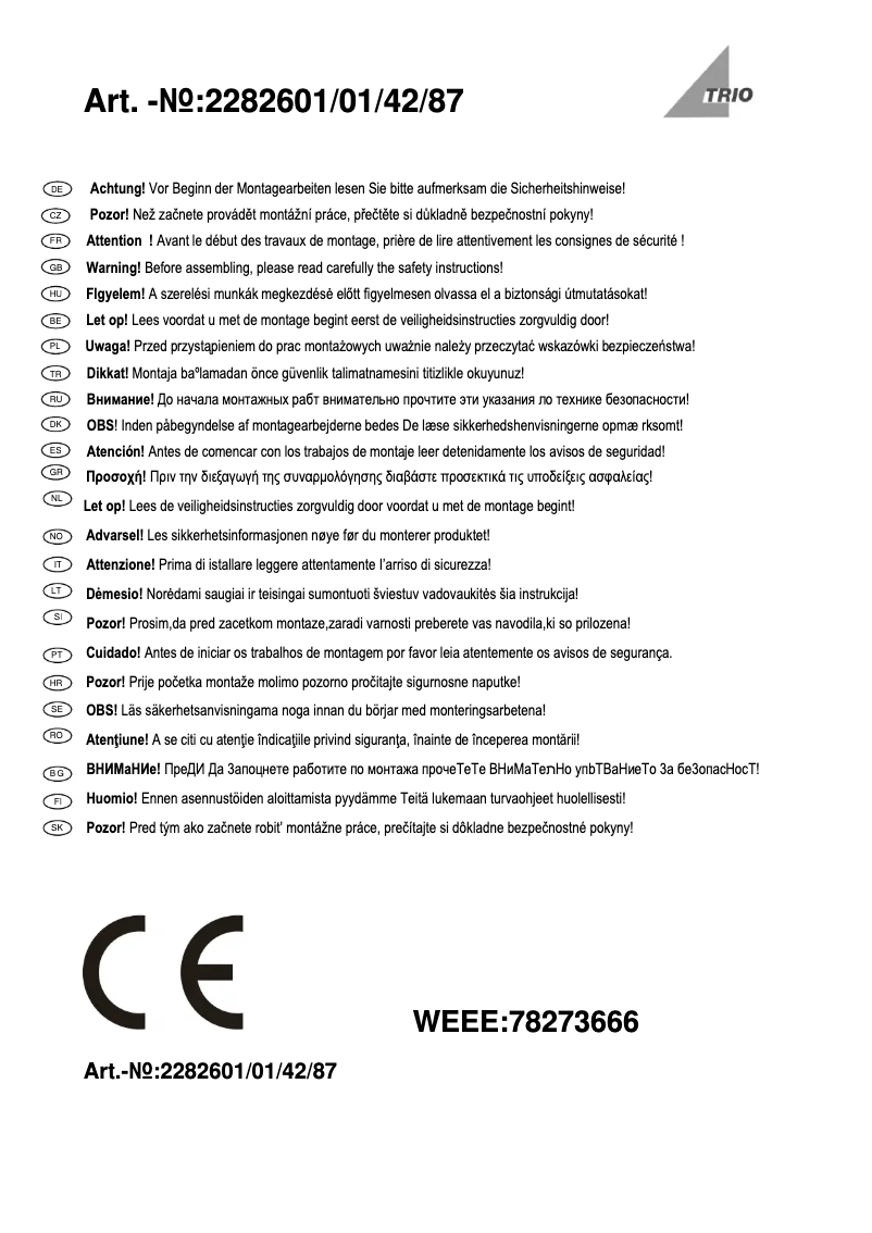 Page 1 of the manual User Manual Trio Lighting Yangtze 228260187