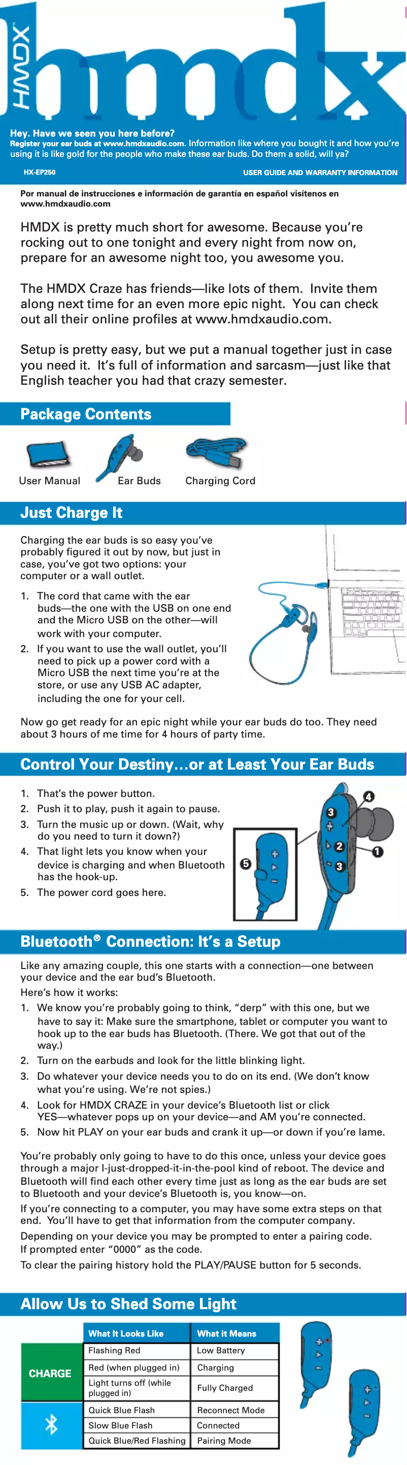 Page 1 of the manual User Manual HMDX Craze HX-EP250