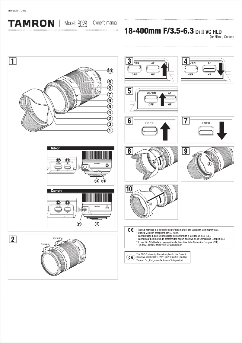 Page 1 de la notice Manuel utilisateur Tamron 18-400mm f/3.5-6.3 Di II VC HLD
