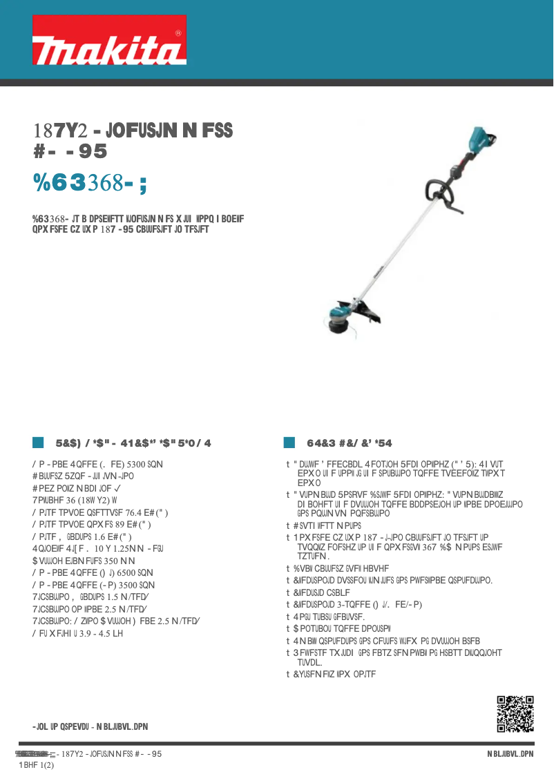 Page 1 of the manual Technical Sheet Makita DUR368LZ