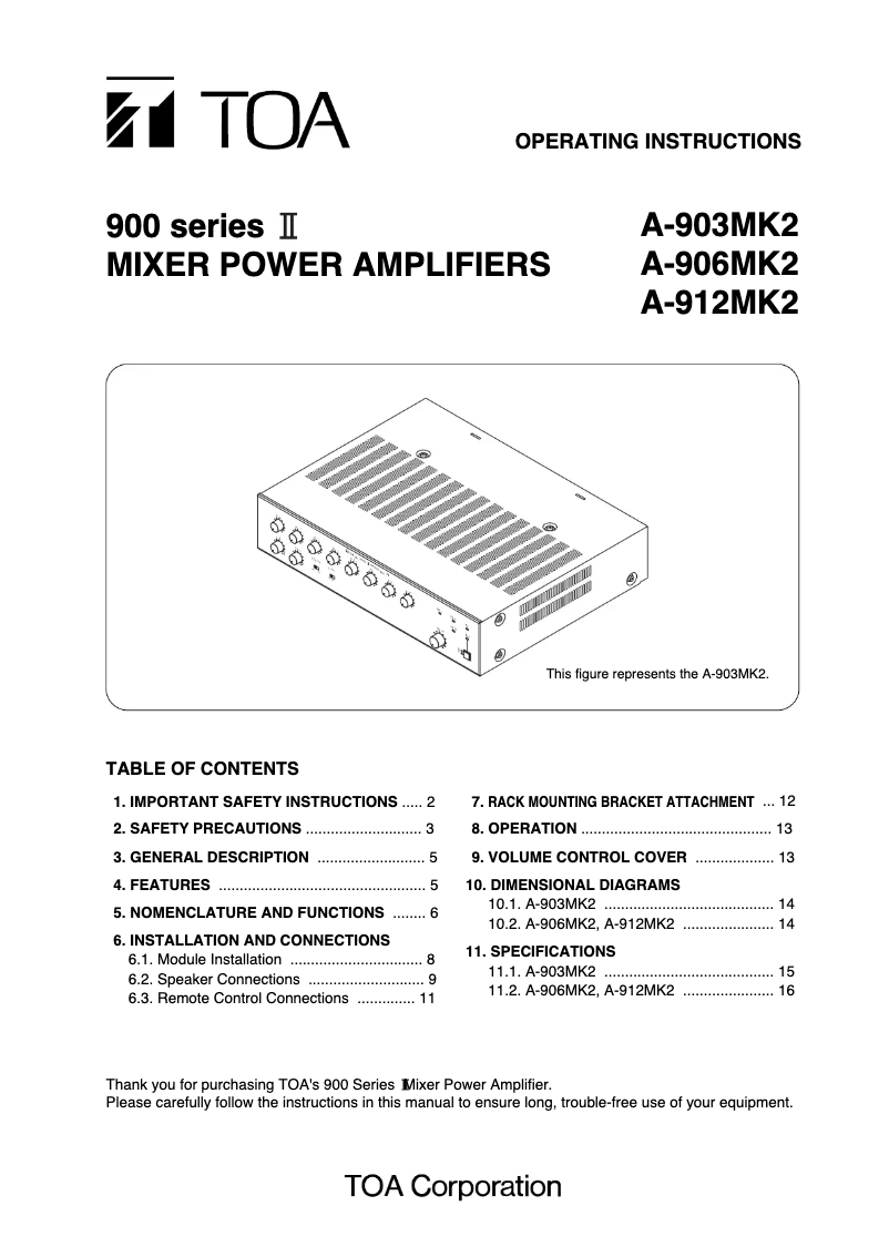 Page 1 of the manual User Manual TOA A-906MK2