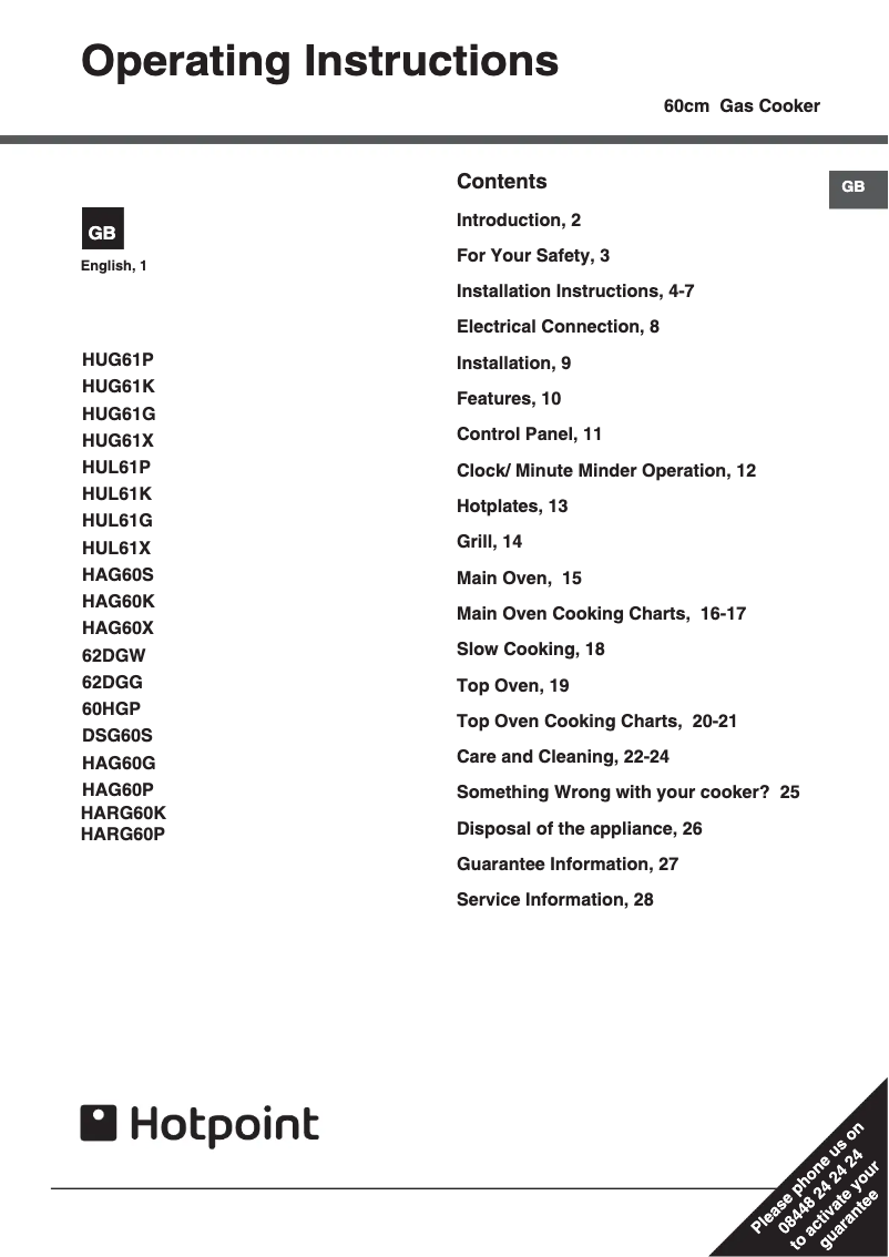 Page 1 of the manual User Manual Hotpoint HARG60K
