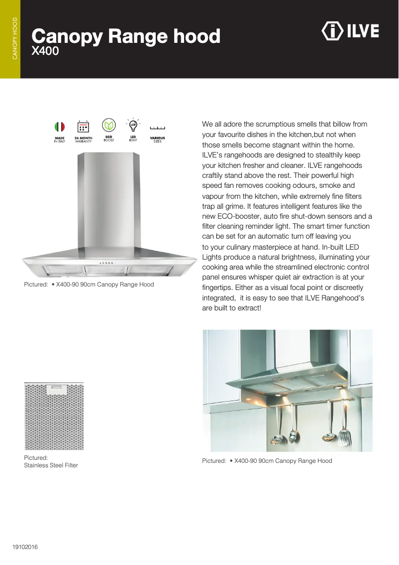 Page 1 of the manual Technical Sheet Ilve X400/120