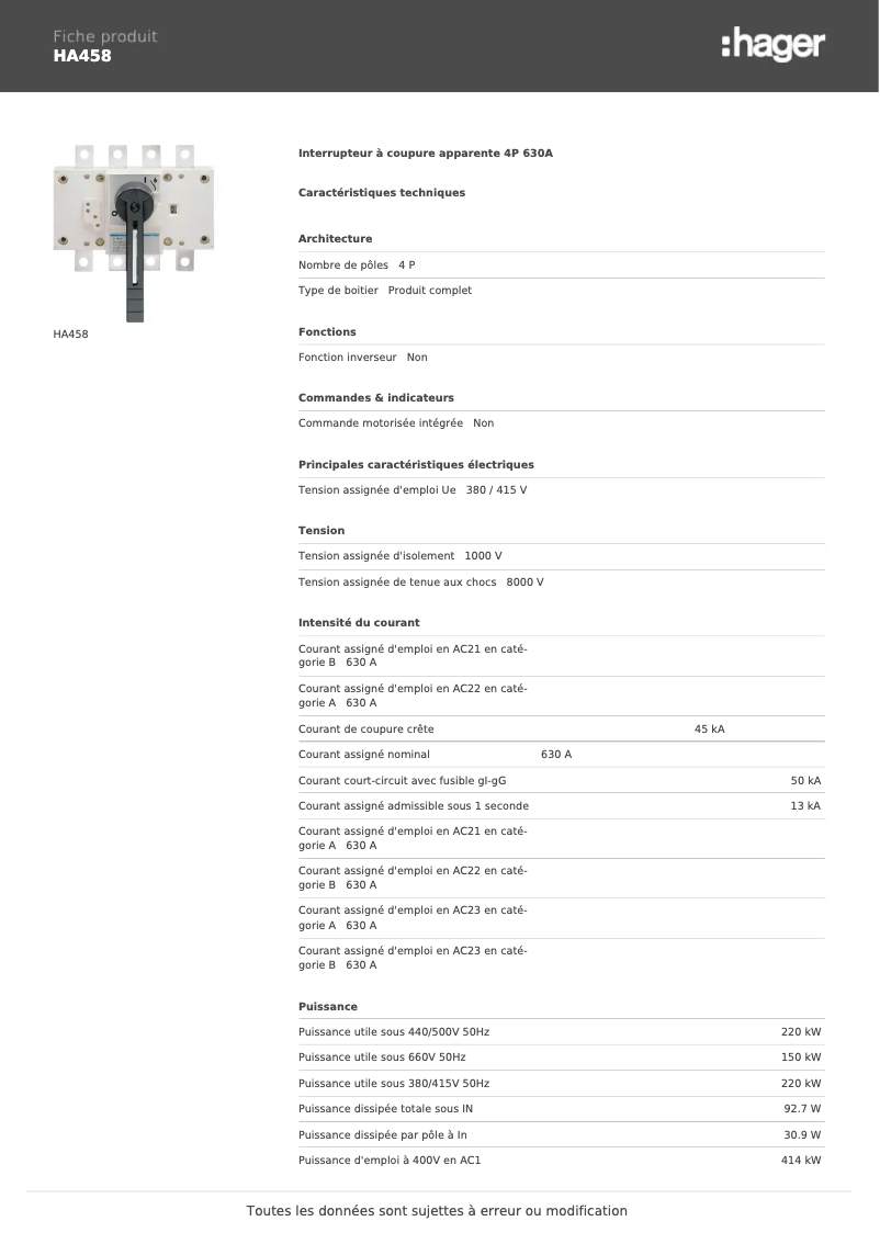 Page 1 of the manual User Manual Hager HA458