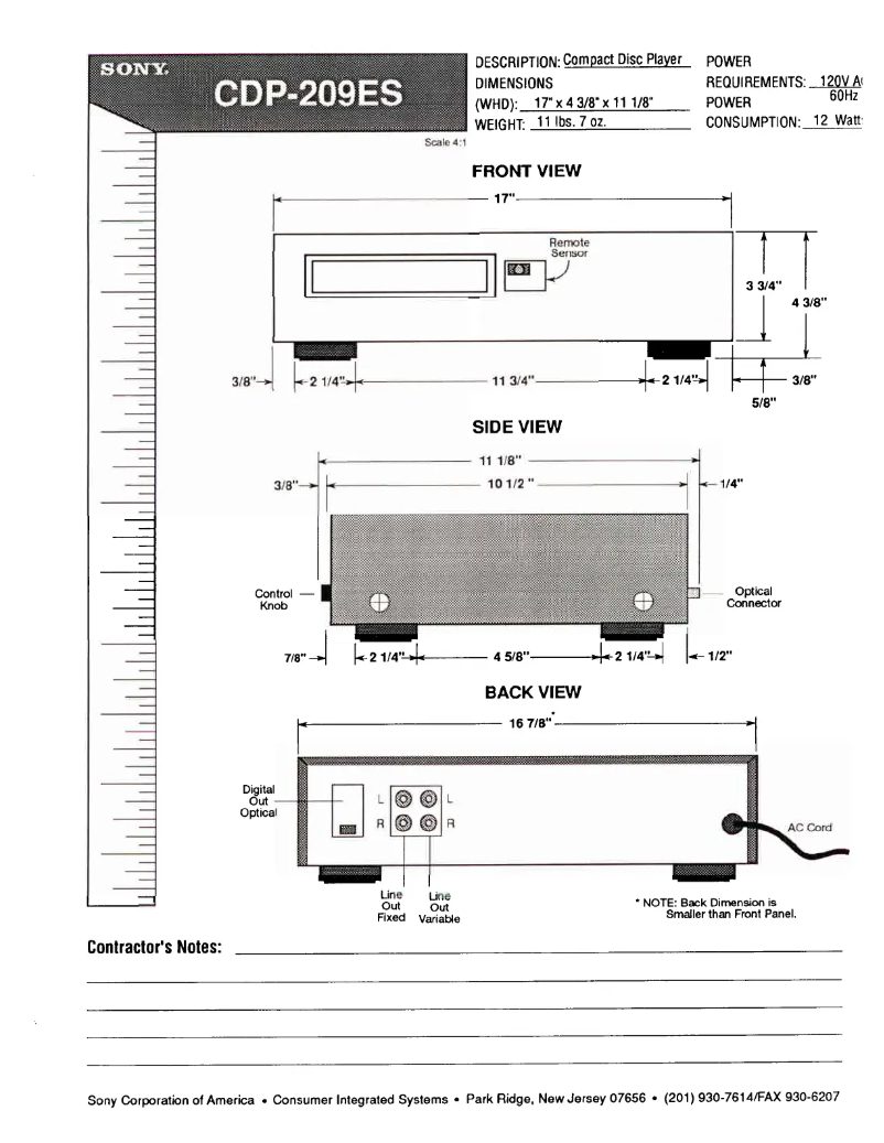 Page 1 of the manual Installation Guide Sony CDP-209ES