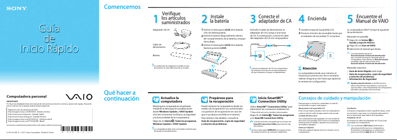First page image of the manual for Vaio VPCYB15KX