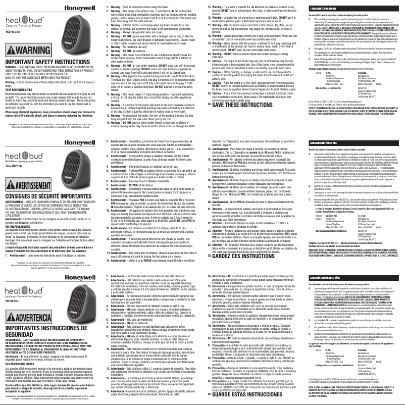 First page image of the manual for Heat Bud HCE100B