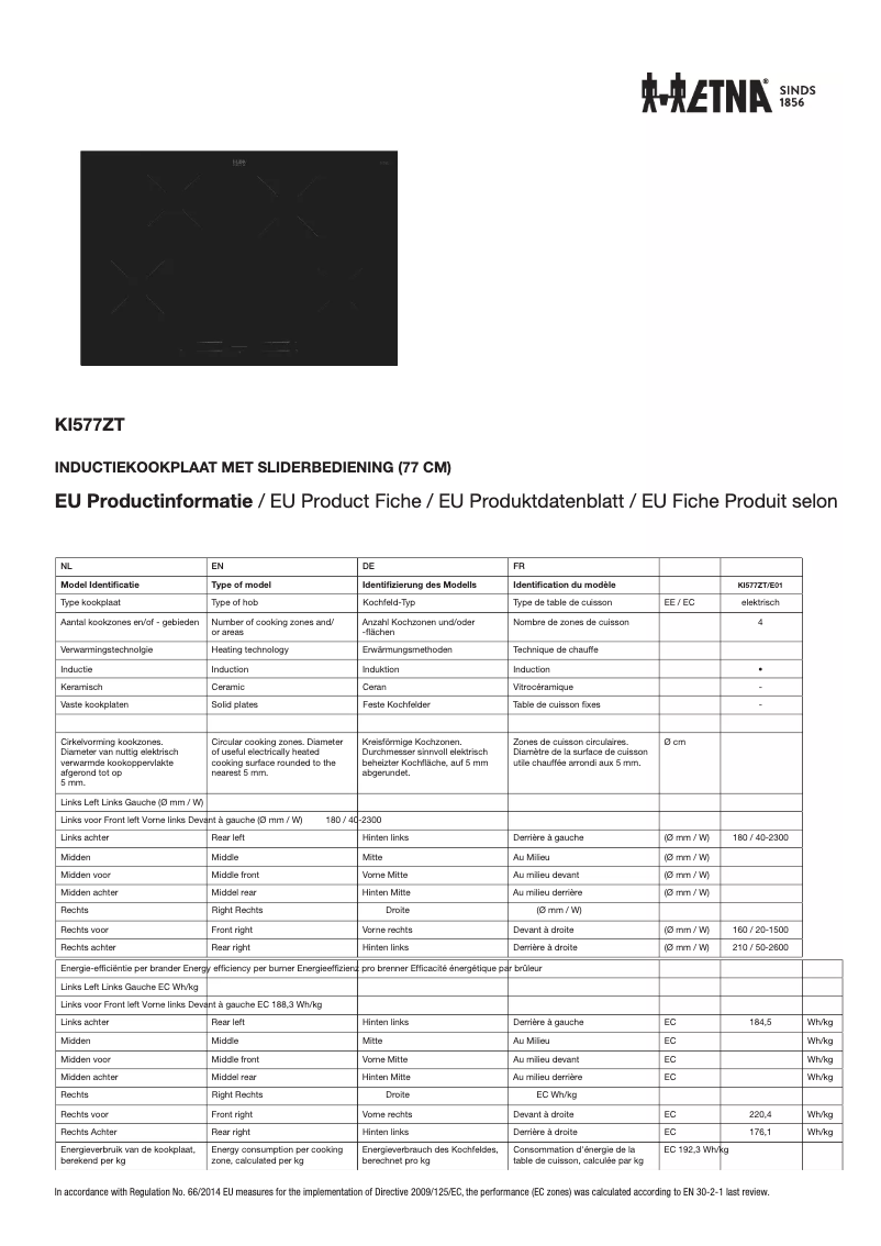 Page 1 of the manual Technical Sheet Etna KI577ZT