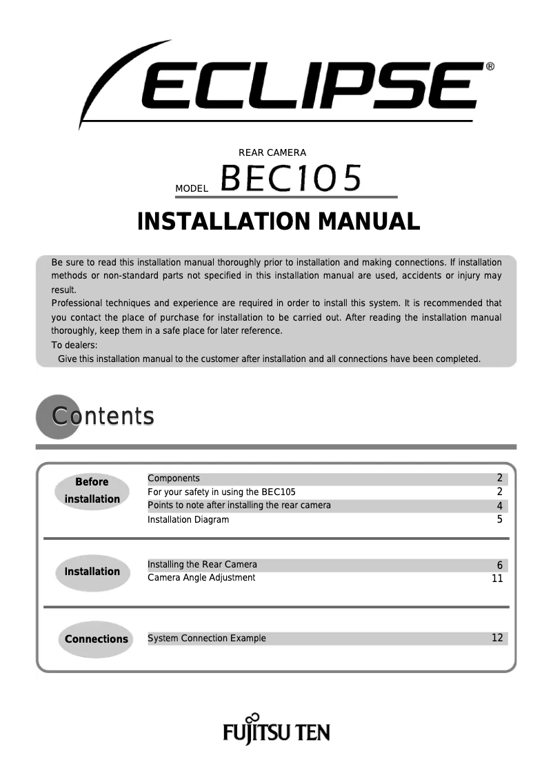 First page image of the manual for BEC105