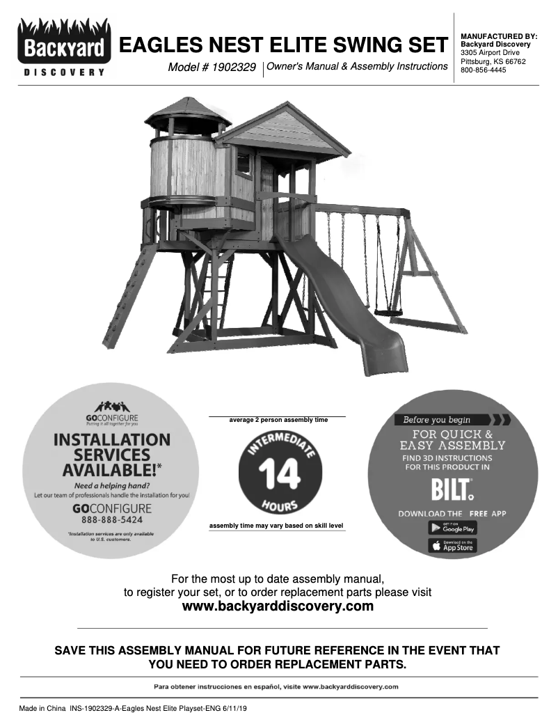Page 1 of the manual User Manual Backyard Discovery Eagles Nest Elite