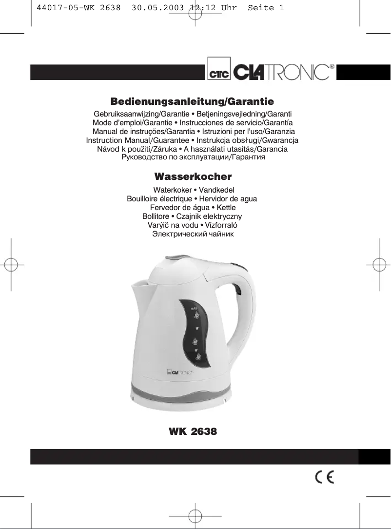 Page 1 of the manual User Manual Clatronic WK 2638
