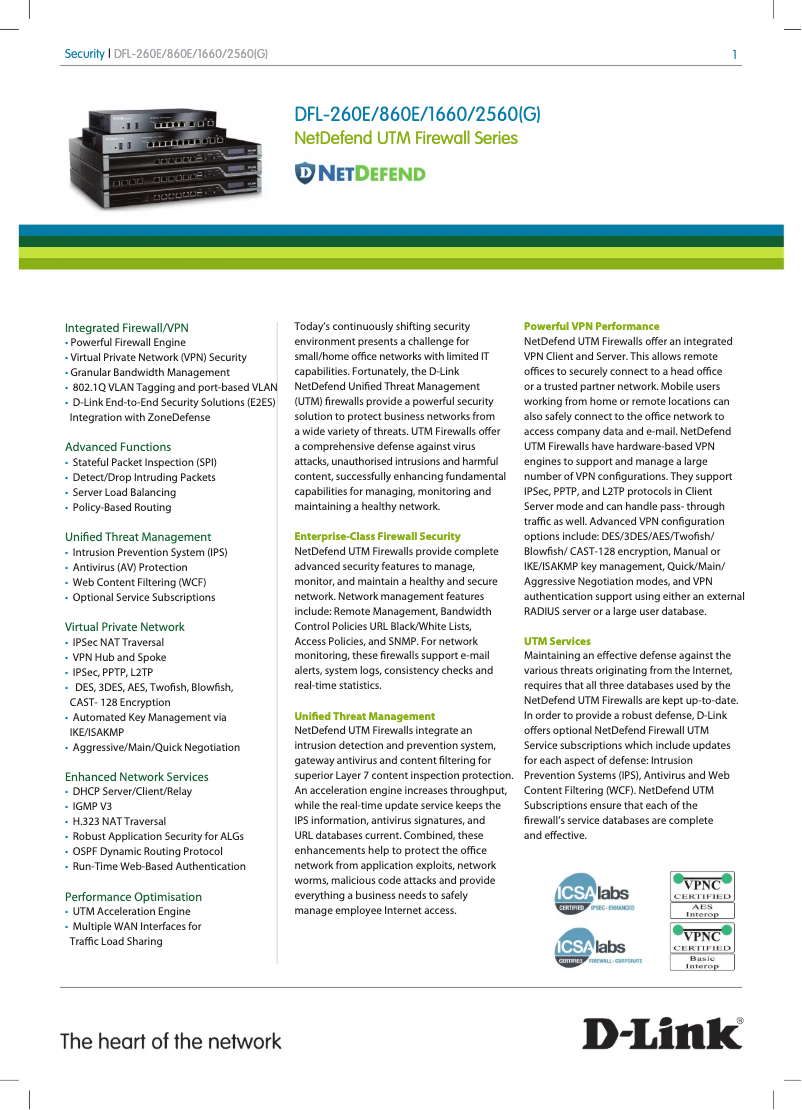 Page 1 of the manual Technical Sheet D-Link DFL-2560