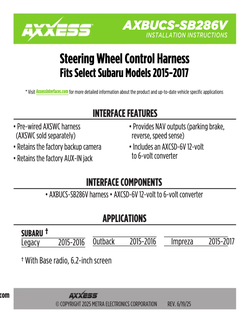First page image of the manual for AXBUCS-SB286V