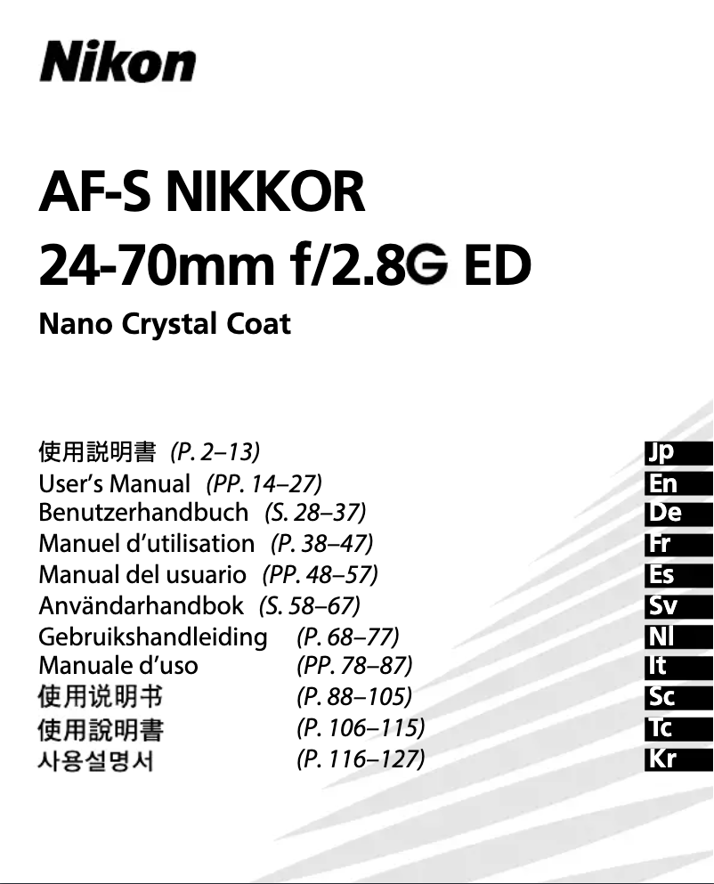 Page 1 of the manual User Manual Nikon Nikkor AF-S 24-70mm f/2.8G ED