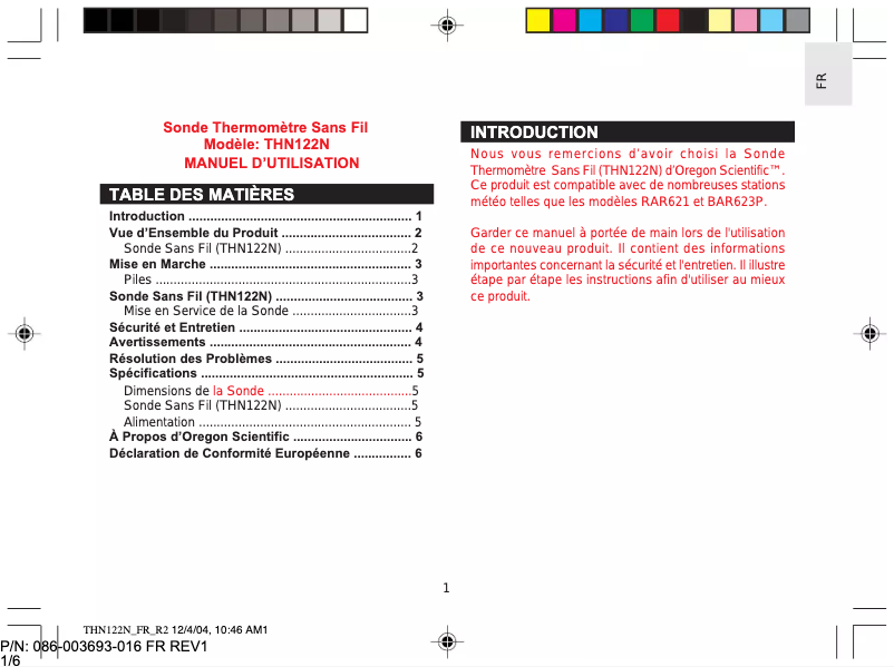 First page image of the manual for THN122N