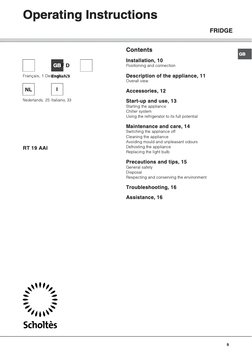 First page image of the manual for RT 19 AAI