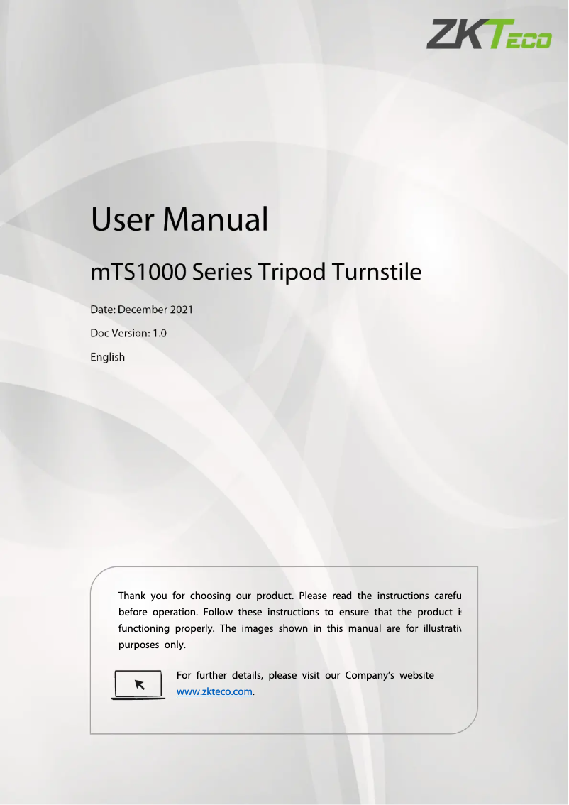 Page 1 of the manual User Manual ZKTeco mTS1000