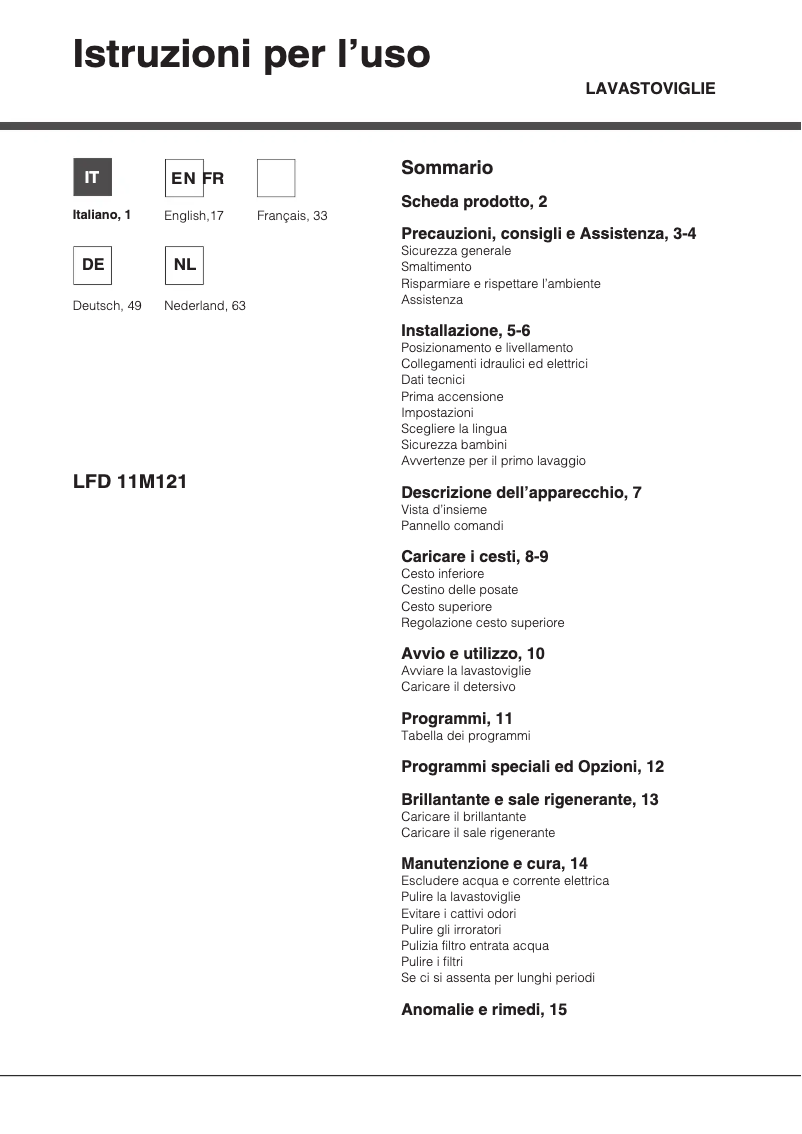 First page image of the manual for LFD 11M121 B