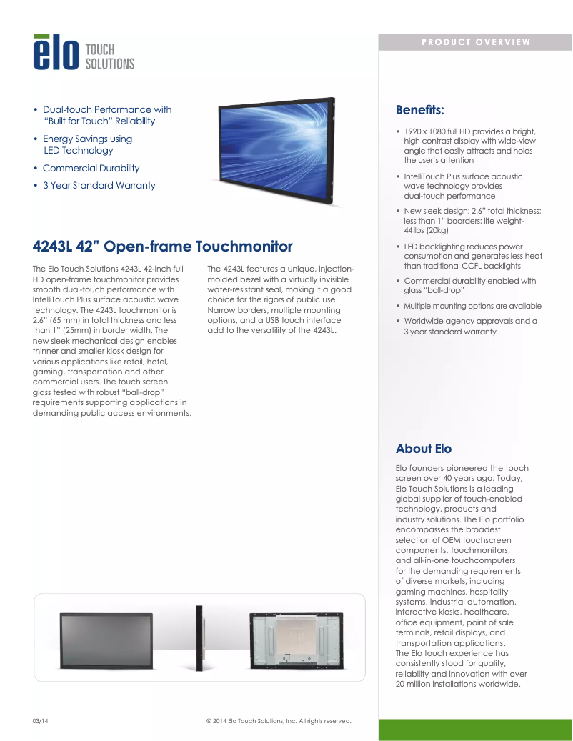 Page 1 of the manual Brochure Elo 4243L