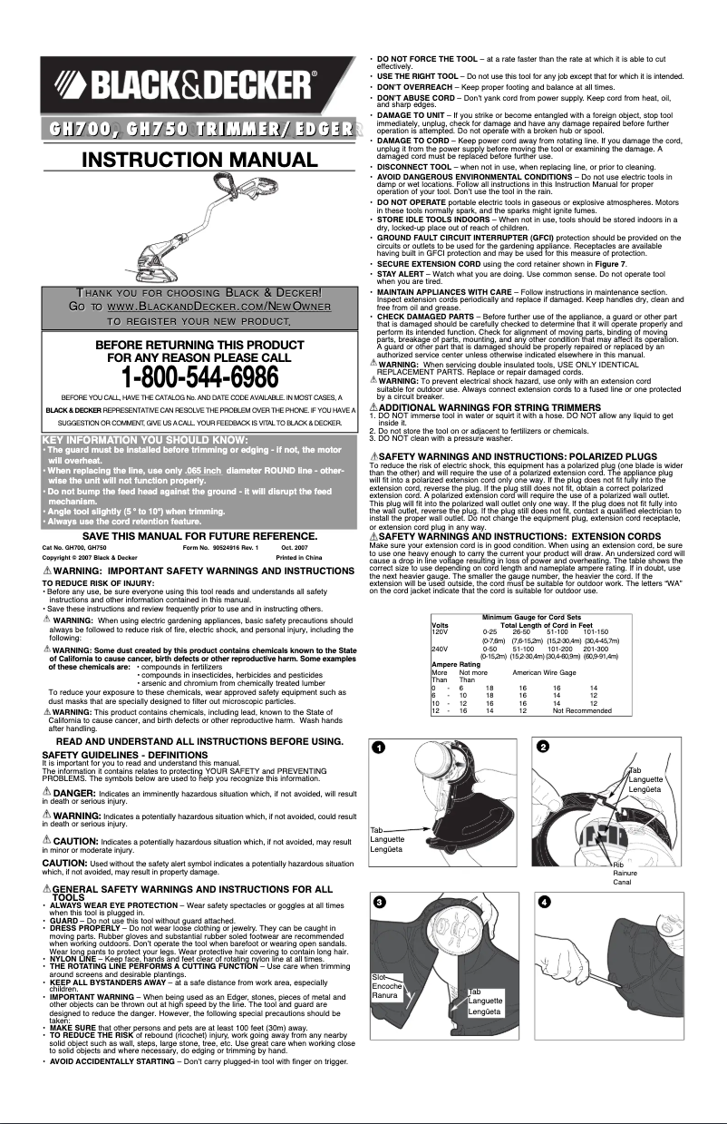 Page 1 of the manual User Manual Black & Decker GH750