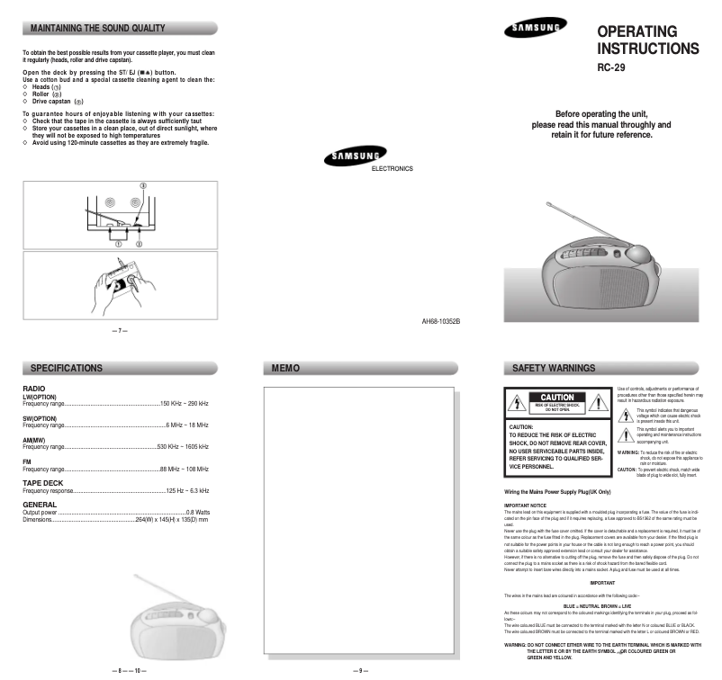 Page 1 of the manual User Manual Samsung RC-29