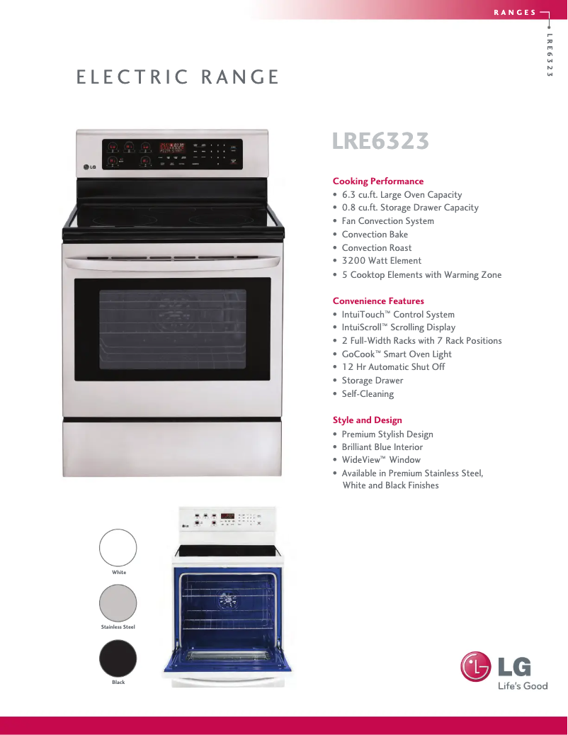 Page 1 of the manual Technical Sheet LG LRE6323ST