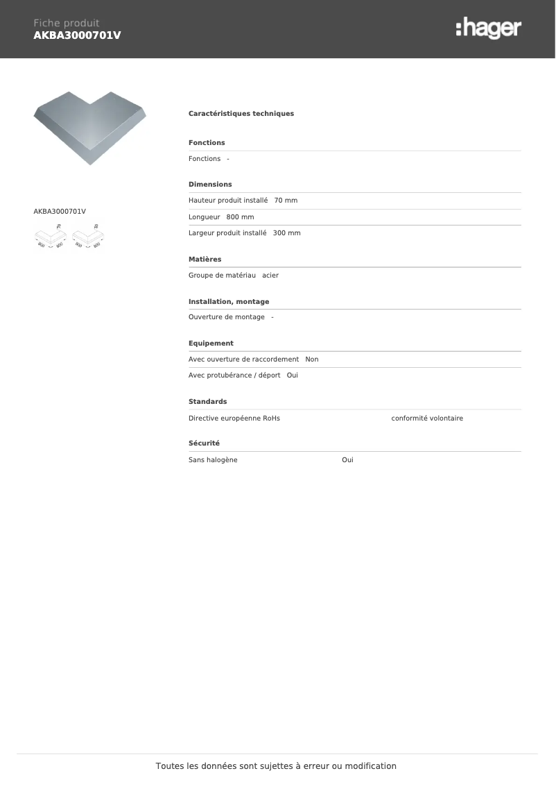 Page 1 of the manual User Manual Hager AKBA3000701V