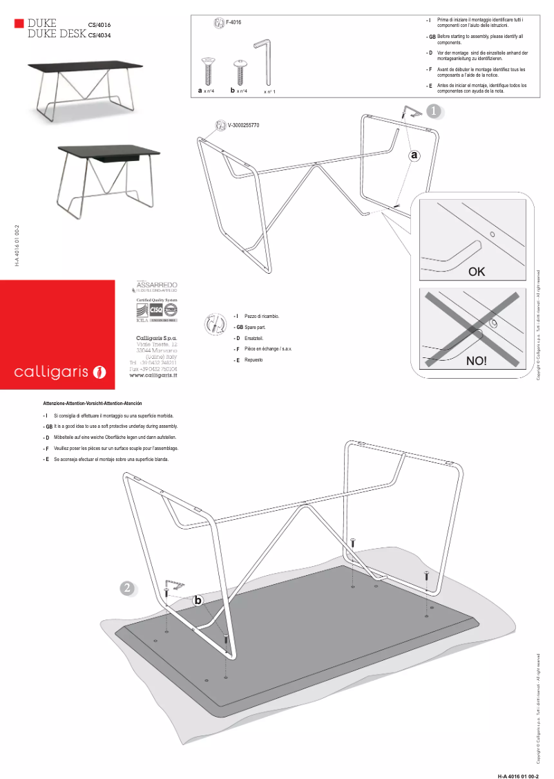 Page 1 of the manual User Manual Calligaris .com Duke CS/4034